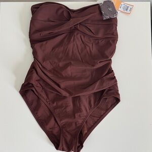 NWT Kona Sol Brown Strapless Ruched One Piece Swimsuit M 8-10